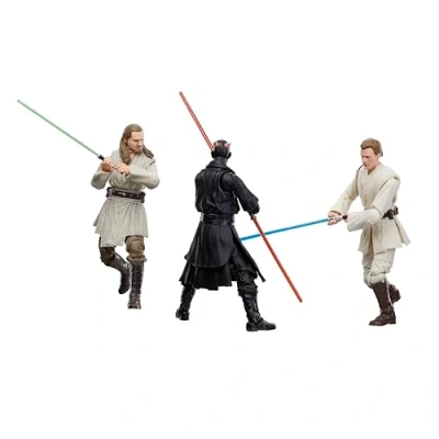 Image of Star Wars The Black Series Qui Gon Jinn, Darth Maul, Obi Wan Kenobi Phantom Menace 6 Inch Action Figures
