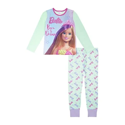 Image of Barbie Girls Pyjamas PJ Set, Doll PJs For Girls, Ages 3 to 10 Years, Official Mattel Merchandise (as8, age, 7_years, 8_years, 7 8 Years) Green
