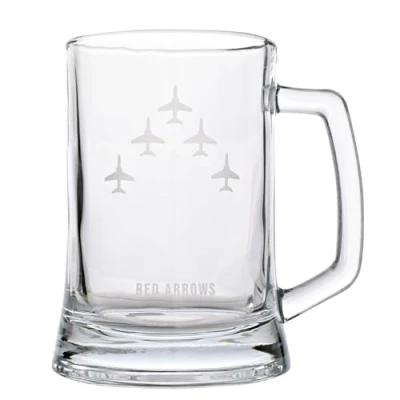Image of Widdop and Co Officially Licensed Royal Air Force RAF Glass Tankard Red Arrows Etched Graphic Drinking Beer Mug Home Bar, Kitchen &amp; Dining Accessory for Men, History Aviation 480ml / 16oz.