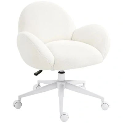 Image of HOMCOM Fluffy Desk Chair, Cute Makeup Vanity Chair with Rolling Wheels for Home Bedroom Living Room, Cream White