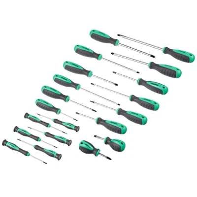 Image of Amazon Brand Denali 20 Piece Phillips/Torx/Slotted Screwdriver Set, Multicolor (Black, Silver, Grey)