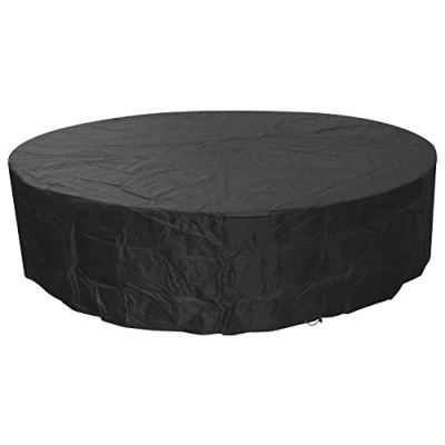 Image of Woodside Black 8 10 Seater Round Waterproof Outdoor Garden Patio Furniture Set Cover Heavy Duty 600D Material 0.8m x 3.22m / 2.6ft 10.5ft 5 YEAR GUARANTEE