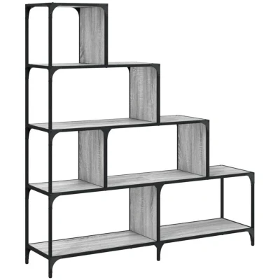 Image of vidaXL 4 Stair Grey Sonoma Bookcase 139x33.5x149 cm Engineered Wood Display Shelf/Room Divider for Office, Living Room, Bedroom