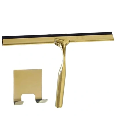 Image of Window Squeegee Stainless Steel Shower Cleaner Chrome &amp; Screen Wiper with Suction Cup Hook Holder Door Tool for Cleaning