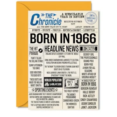 Image of 58th Birthday Cards for Women Men Born In 1966 Newspaper Happy 58 Card Dad Mum Aunt Uncle Vintage Retro Back 1966, 5x7 Inch Fifty Eight Eighth Bday Greeting