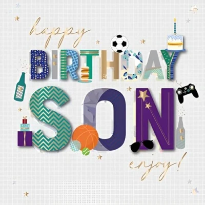 Image of Ling Design &#039;Happy Birthday&#039; Greeting Card Son From The Chitchat Range by Talking Pictures Embossed With 3D Embellishments, And A Gold Foil Finish For Him