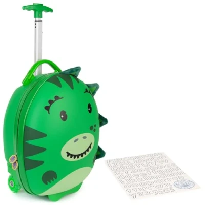 Image of boppi Tiny Trekker Kids Luggage Bag Holiday Travel Suitcase for Boys &amp; Girls, Carry On or Pull Along School Trolley Cabin Holdall Under seat EasyJet Compliant,17 Litre Dinosaur