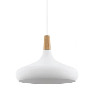 Image of Eglo Pendant Lighting Sabinar, hamging lamp Made of White Metal and Natural Wood, Ceiling Light Fixture with E27 Socket, Ø 40 cm, FSC Certified