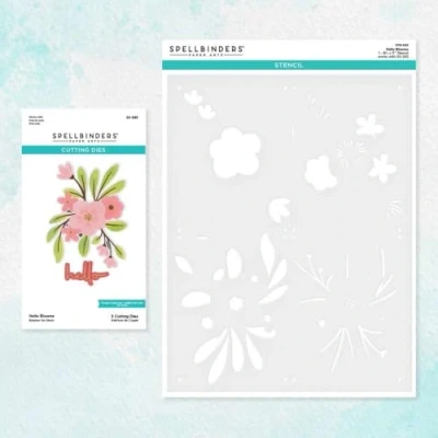 Image of Spellbinders Hello Blooms Stencil &amp; Die Bundle, Grey, ONE Scrapbooking Cuts