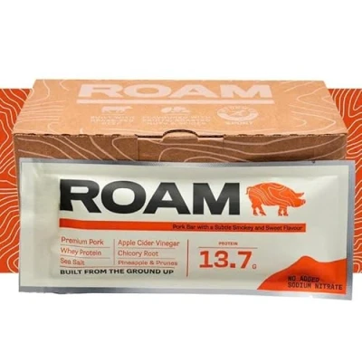 Image of Roam Natural Protein Bars,12x45gram Healthy Snacks, Ideal for Carnivore Diet, Gluten Free Keto Sticks (Sweet &amp; Smokey Range Pork, 12x45 Bars)