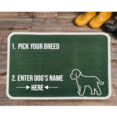 Image of Pet REBELLION Extra Large Personalised Absorbent Machine Washable Food Mat For Dogs Feeding Bowls Non Slip Reduces Movement Rounded Corners to Stay Flat (Cockapoo Green)