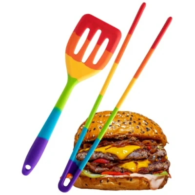 Image of Taylor&#039;s Eye Witness Mini Rainbow Silicone Slotted Turner &amp; Tongs Set