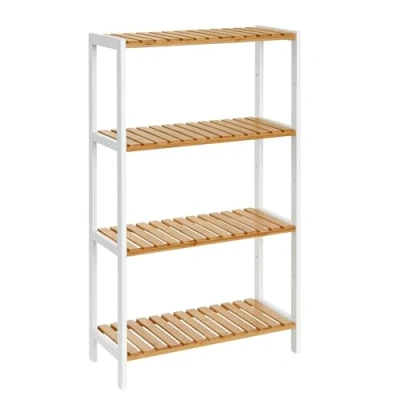 Image of SONGMICS Bamboo Storage Shelf, 4 Tier Shelving Unit, Multifunctional, in the Hallway, Bathroom, Living Room, Balcony, Kitchen, 26 x 60 100 cm, White and Natural BCB034N01