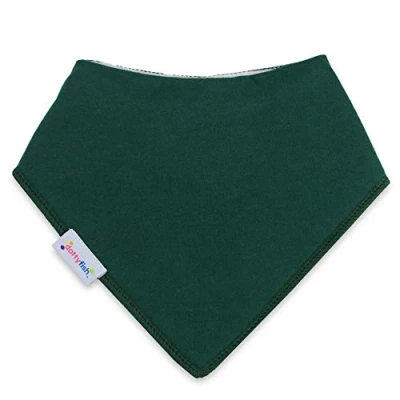 Image of Dotty Fish Baby Bandana Bibs. Drool Super Absorbent Teething Bib. Forest Green. Organic Cotton
