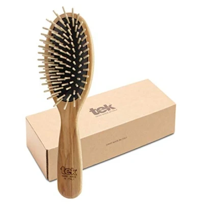 Image of Tek big oval hair brush in ash wood with regular pins Handmade Italy
