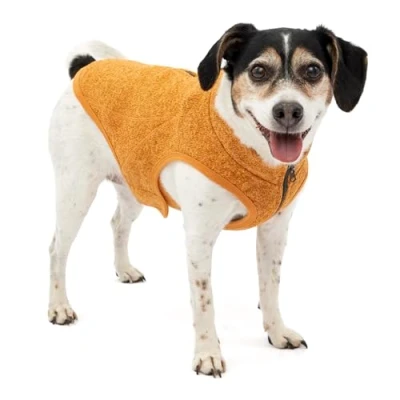 Image of Kurgo Core Dog Sweater, Year Round Sweater for Dogs, Fleece Vest, Knit Pet Jacket, Lining,Lightweight, Zip Opening Harness, Adjustable Neck, Orange, Small