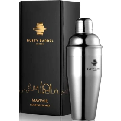 Image of Rusty Barrel Mayfair Cocktail Shaker Large 750ml Manhattan Style Stainless Steel with Built in Strainer &amp; Recipe Booklet Presented a Gift Box Beautiful Set