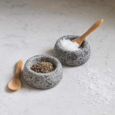Image of Salt &amp; Pepper Pots by Garden Trading Crafted in Granite Each Pot: H3 X Diameter 7cm