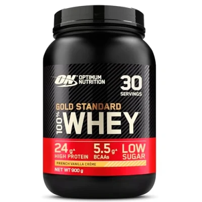 Image of Optimum Nutrition Gold Standard Whey Protein Powder Muscle Building Supplements With Glutamine and Amino Acids, French Vanilla Creme, 30 Servings, 900 g, Packaging May Vary, 891 908 g