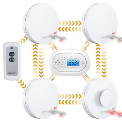 Image of Wireless Interlinked Smoke, Heat &amp; Carbon Monoxide Alarm Bundle with 10 Year Battery, Remote Control, CE Certified EN14604:2005/AC:2008 Pre Linked 5 Pack
