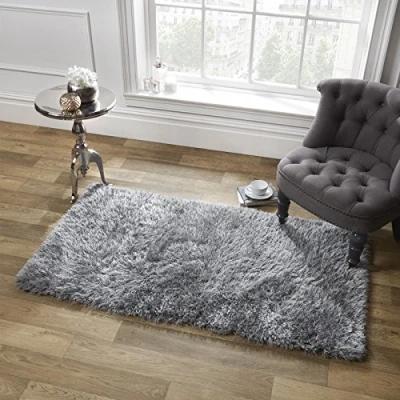 Image of Sienna Large Soft Shaggy Floor Rug Mat Runner Carpet 5cm Non Shed Pile Silver Grey, 120 x 170 cm
