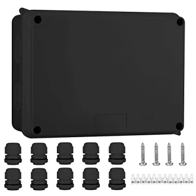 Image of IP65 Waterproof Junction Box Large ABS Electrical Box, Outdoor Cable Connector, Weatherproof Electric Cover Enclosure Black (150x110x70mm) AVARTEK