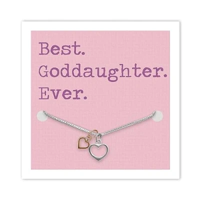 Image of Goddaughter Sterling Silver Rose Gold Heart Necklace Double Two Pendant Box Chain Versatile Design Unique &amp; Thoughtful Gift Birthday Present From Godparents