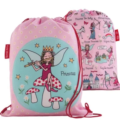 Image of Tyrrell Katz Kids Princess Printed Swim Bag in Pink Waterproof Beach School Girls Drawstring Backpack with Inside Zip Pocket 32 x 42 cm