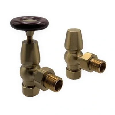 Image of Team Controls Traditional Antique Brass Angled Manual Radiator Valve with lockshield Pack 15mmx1/2&#039;&#039;