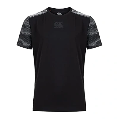 Image of Canterbury Boy&#039;s Vapodri Cotton/Poly Short Sleeve Training T Shirt, Black/Grey, Age 10 (M)