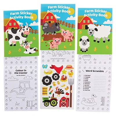 Image of Baker Ross FX563 Farm Sticker Activity Books Pack of 8, Book Party Bag Fillers for Kids