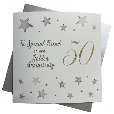 Image of WHITE COTTON CARDS To Special Friends 50, Handmade Large 50th Anniversary Card (Big Twist Range, Golden)