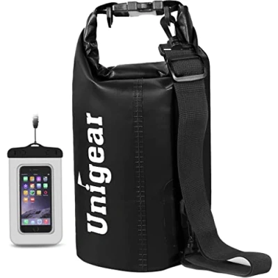Image of Unigear 5L/10L/20L/30L/40L Dry Bag Sack with Waterproof Phone Case and Long Adjustable Shoulder Strap for Boating, Kayaking, Fishing, Rafting, Swimming, Camping Snowboarding (Black, 5L)