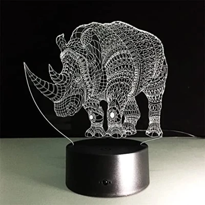 Image of TRADE® 3D Visual Multicolor Gradient Acrylic Animal Rhino LED Touch USB Dual Purpose Base Bedside Illumination Night Light