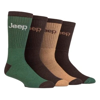 Image of Jeep Mens Recycled Cotton Socks 4 Pack Thick Knit Full Cushioned Boot (6 11, Brown/Green)