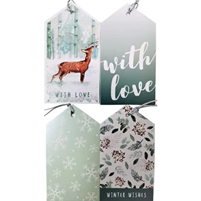 Image of 20 Luxury Christmas Gift Tags (Forest Frost) Green Theme