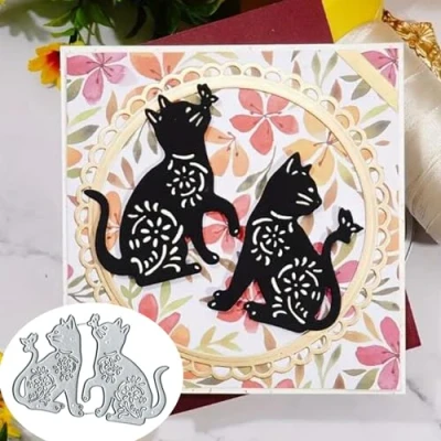 Image of 2pcs Cat Animal Flower Metal Die Cuts,Flower Butterfly Cutting Dies Cut Stencils DIY Scrapbooking Decorative Embossing Paper Card Making