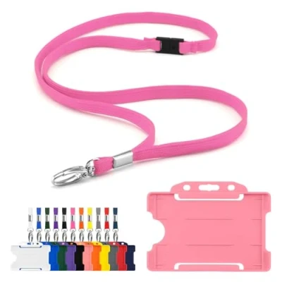 Image of CKB LTD Lanyard with Card Holder Includes 1x Eco Friendly RPET Plain Safety Breakaway Neck Strap Metal Clip and Matching Biodegradable Single Sided Rigid Plastic ID Badge (Pink)