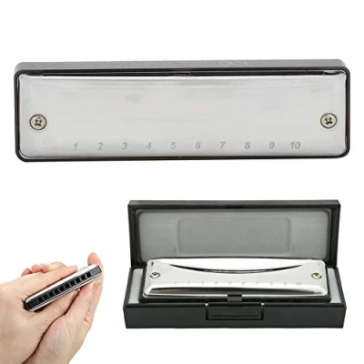 Image of Blues Harmonica, Db Key 10 Hole Professional Mouth Organ, Harmonica Musical Instrument (black) Wind