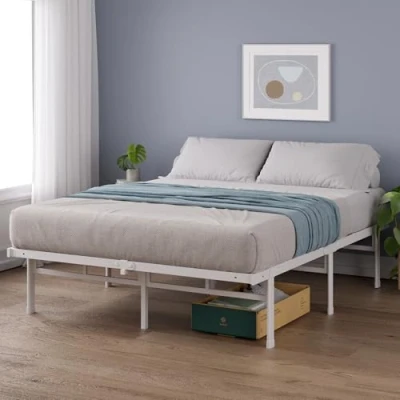 Image of ZINUS Justin Double bed frame 135x190 cm 36cm Height Metal with Underbed storage and steel slat support White Color