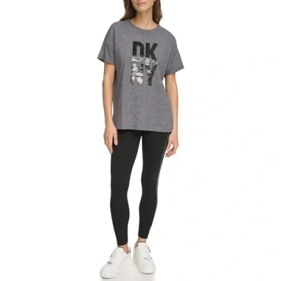 Image of DKNY SPORT Women&#039;s Stacked Sequin Logo T Shirt, Black, S