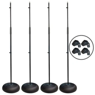 Image of 4x Thor MS001 Round Base Microphone Stand Black heavy Duty Retro Mic