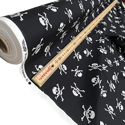 Image of 100% Cotton Superior Poplin Fabric in a Skull Cross Bone Pattern 45&quot; Wide (Skull Cotton) (Half Metre)