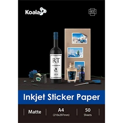 Image of KOALA Inkjet Self Adhesive/Sticky Back White Matte Photo Paper, Label Printing A4, 50 Sheets