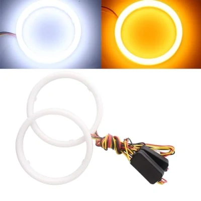 Image of Qasim 1 pair of LED Angel Eyes Halo Rings 100MM 3.94’’ White+Amber Switchback for Car Motorcycle Headlight DRL Fog Light 4014 132SMD DC12V