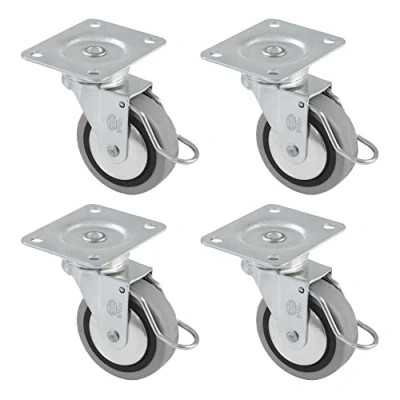 Image of amig Pack of 4 Furniture Wheels Mod. 2503 with Brake, Platform and Bearings, Measurement: 40 mm, Maximum Load per Wheel: 17 kg, Made Rubber, Grey
