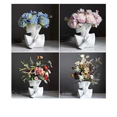Image of Funsoba Ceramics Statue Flower Vase Face Pots Bust Head Shaped for Birthday Gifts Home Office Decoration (White)