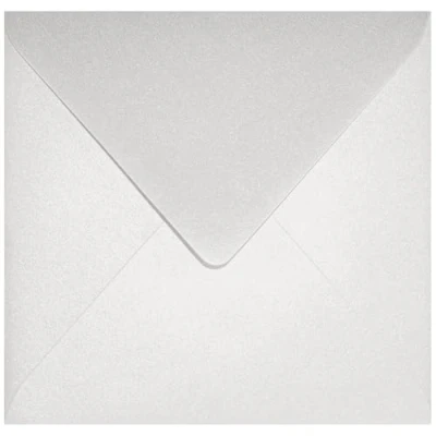 Image of Netuno 25 square pearlescent White envelopes K4 153x153mm 6x6″ 120gsm Aster Metallic gummed pointed flap no window for wedding invitation greeting card Christmas birthday money gift invites RSVP