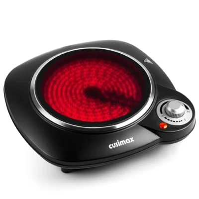 Image of CUSIMAX Portable Hot Plate, 1200W Single Ceramic Hob, Plates for Cooking, Electric Burner Infrared Cooktop, Black Stainless Steel