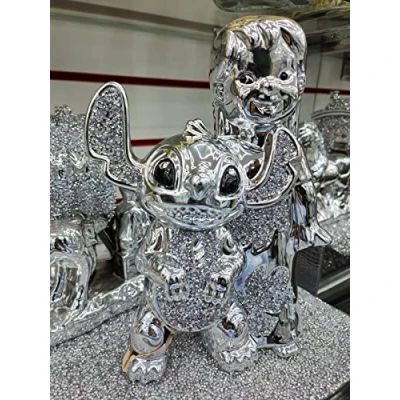 Image of Biznest Bling Crushed Diamond Silver Nani is Lilo Older Sister And Stitch Ceramic Sparkly Shelf Sitter Ornament